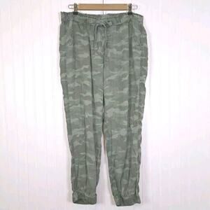 Knox Rose Jogger Pants Womens L Green Camo High Rise Pull On Lightweight Boho